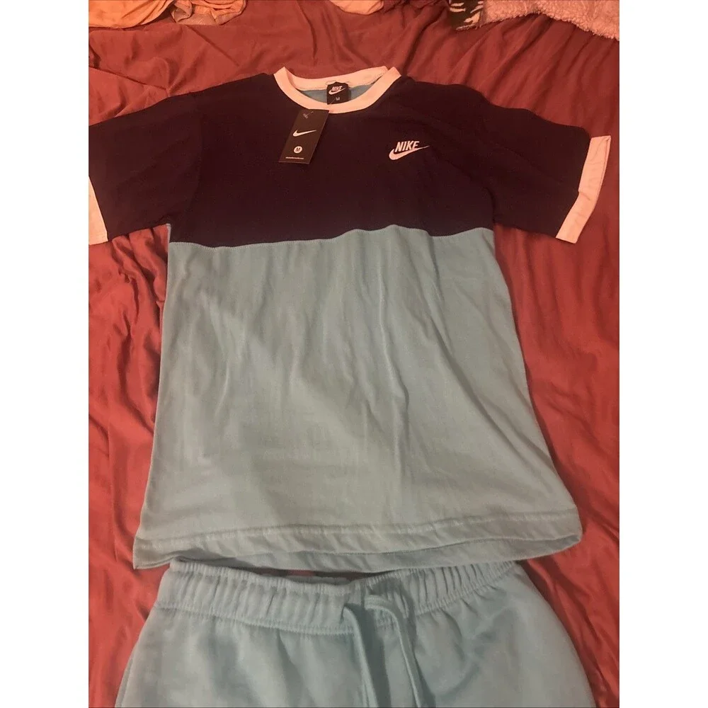 Nike Men's Medium Blue / Light Blue T-Shirt and Drawstring Shorts Set